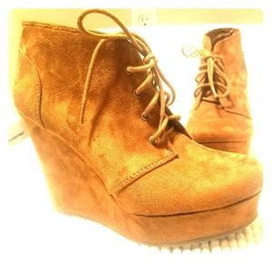 Soda Tan Lace Up Wedges - Size 7.5